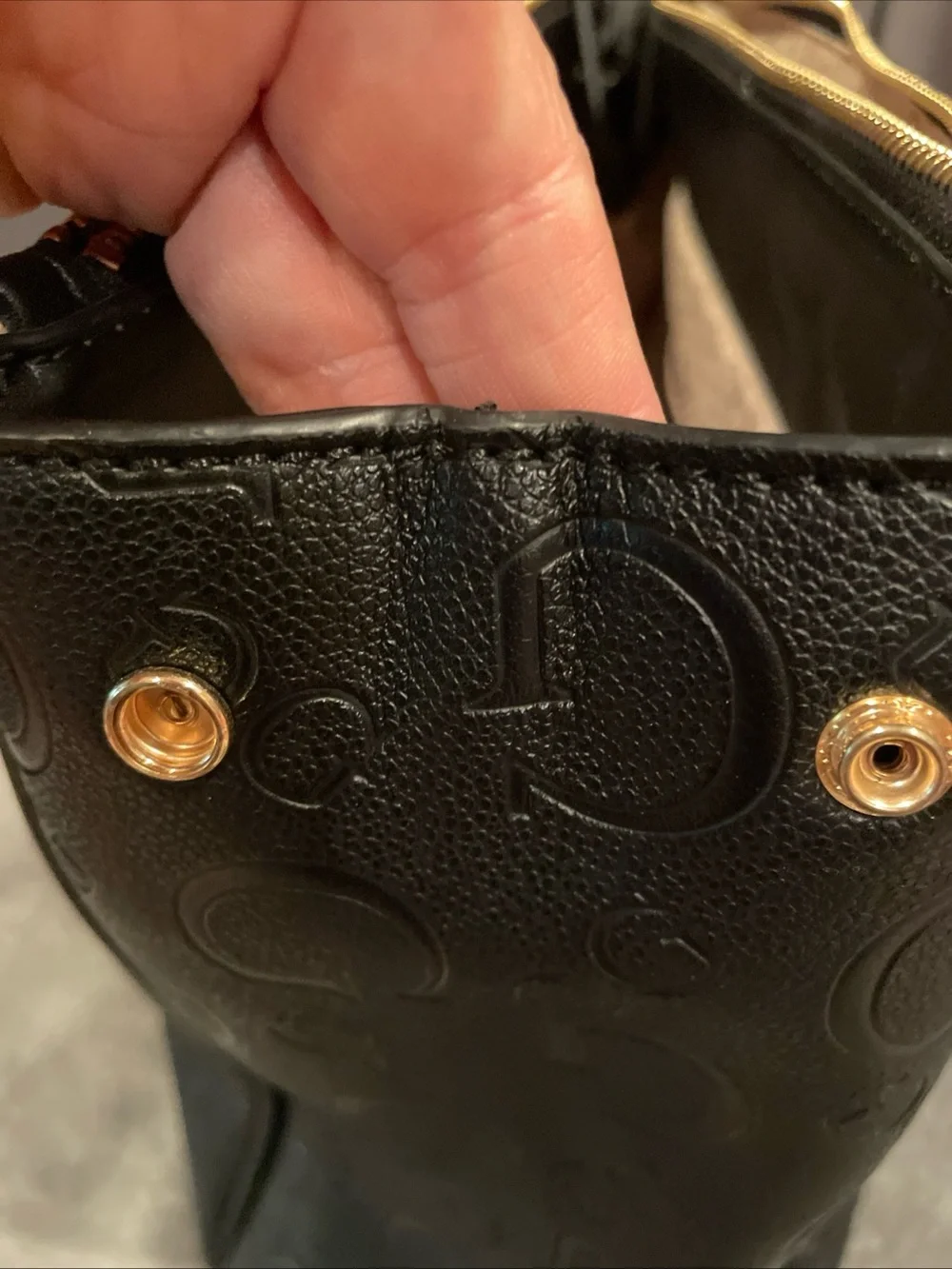 GUESS Black Embossed Logo Satchel with Gold Hardware